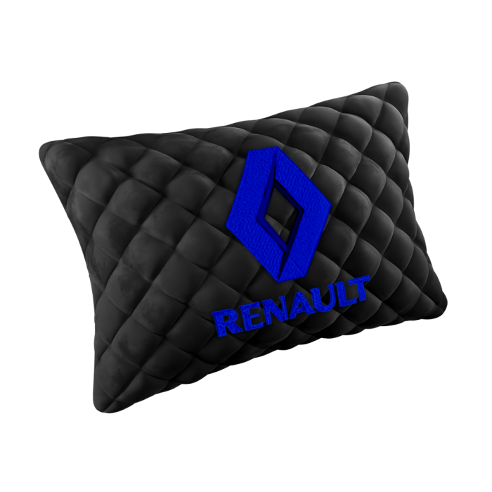 Подушки из алькантары Подушка из алькантары черная с вышивкой Renault (Синяя)