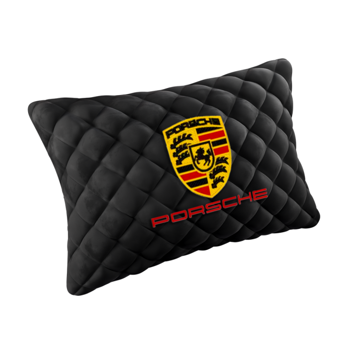Подушки из алькантары Подушка из алькантары черная с вышивкой Porsche
